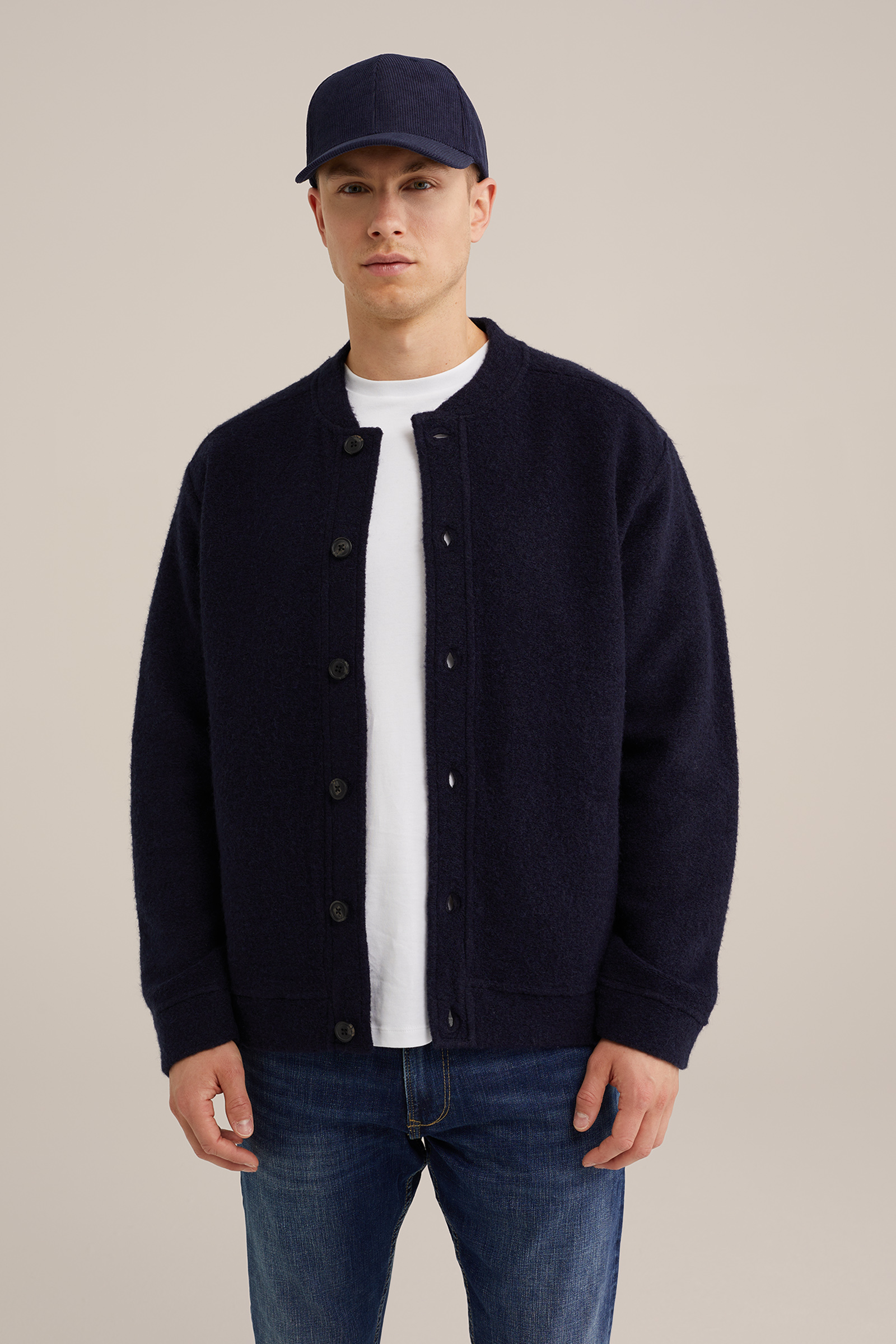vest van wolmix WE Fashion Donkerblauw