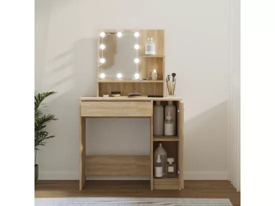 Coiffeuse avec LED chêne sonoma 86,5x35x136 cm