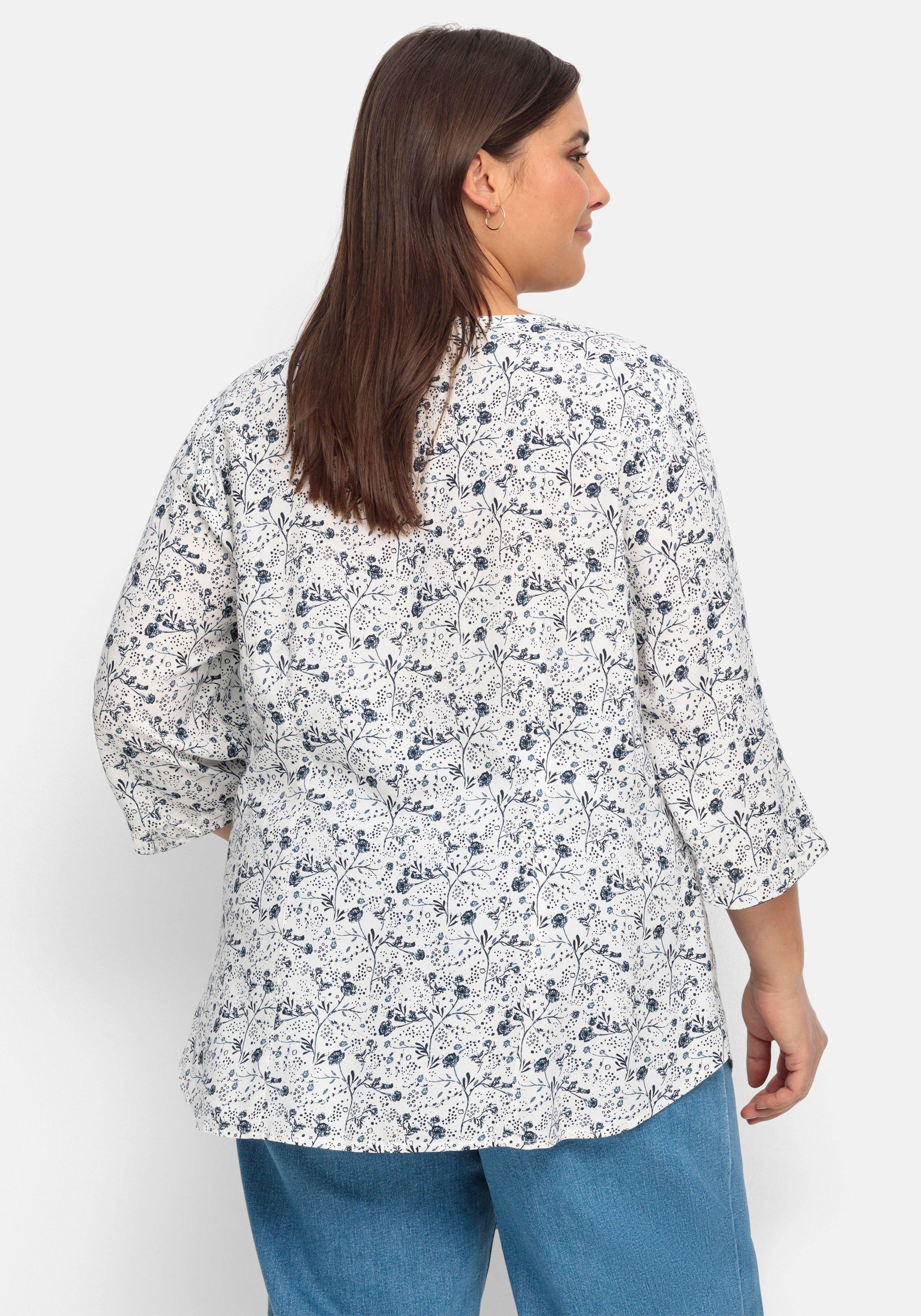 3/4-Arm-Bluse mit Blumenprint, leicht transparent