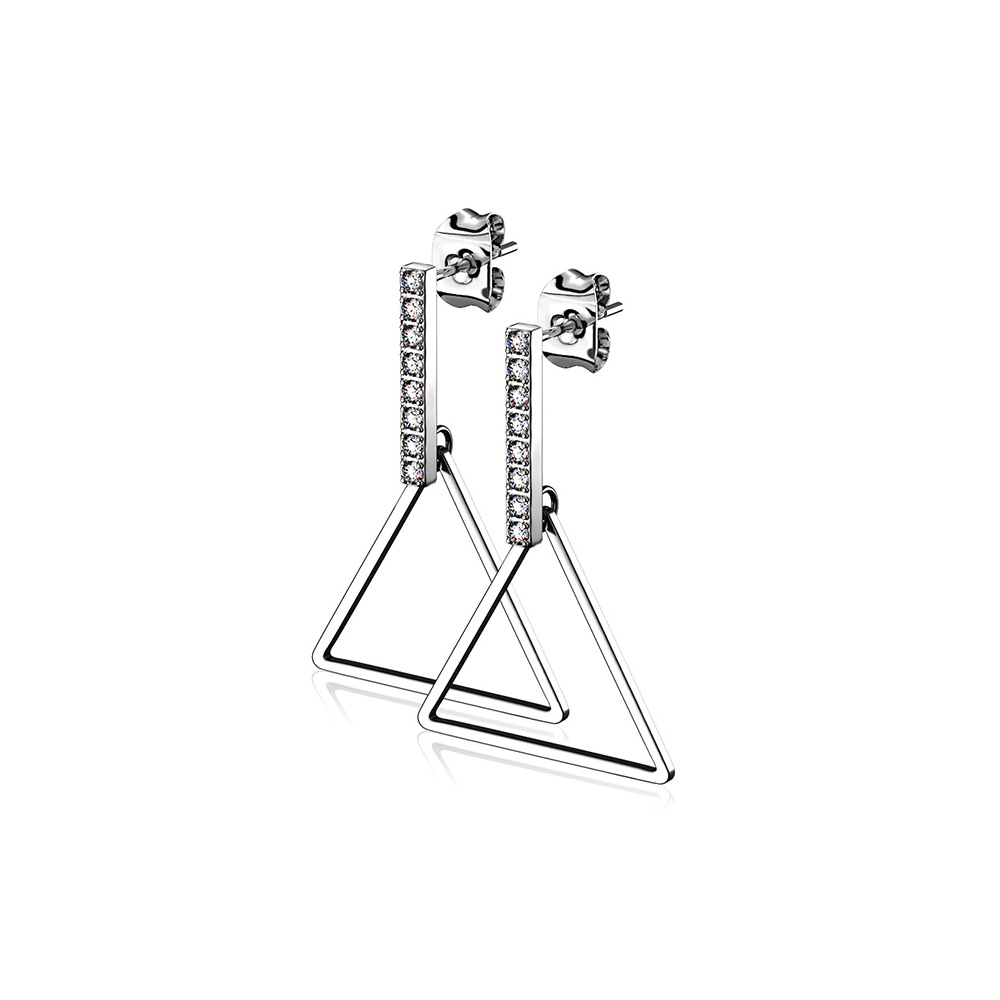 (1 Paar) 316L Edelstahl Ohrringe Ohrstecker Dreiecke mit Strass Steinen - Silber
