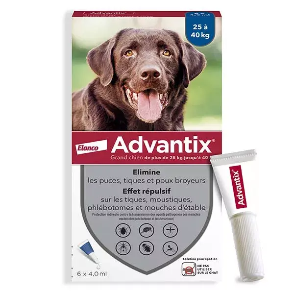 Advantix Solução para Tratamento de Pulgas e Antipulgas em Cães de Grande Porte (25-40kg) - 6 pipetas