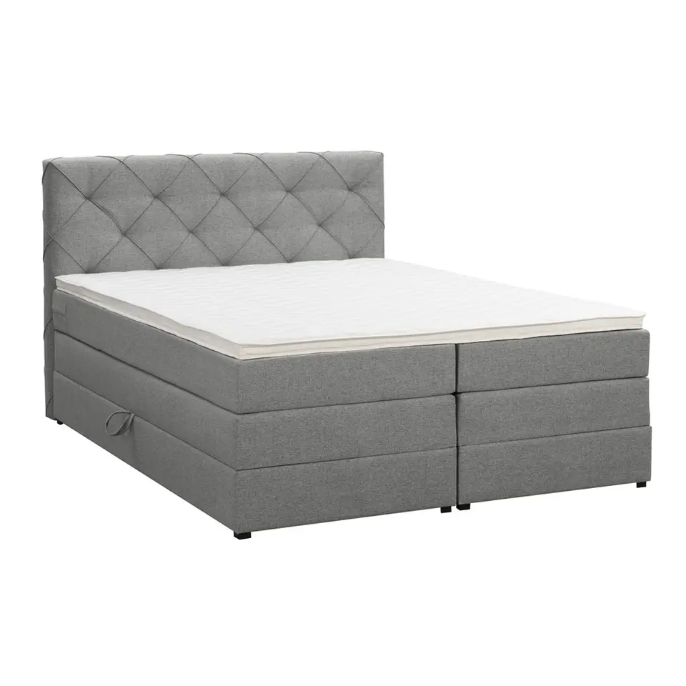 Boxspring met opbergruimte Liv geruit - lichtgrijs - 140x200 cm