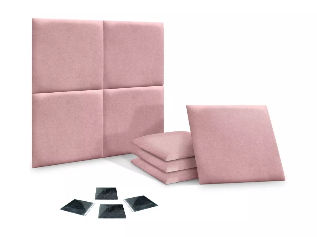 DHOME Lot de 8 Panneaux Rembourrés en Tissu Aqualine Autocollants pour Mur Acoustiques Absorbants Protection contre les Chocs (Rose, 60x60cm, x8)