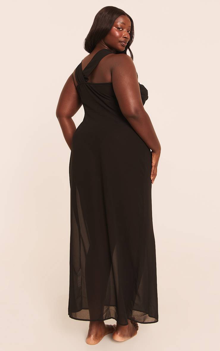 Noir Robe De Plage Longue En Mousseline Froncée Grande Taille