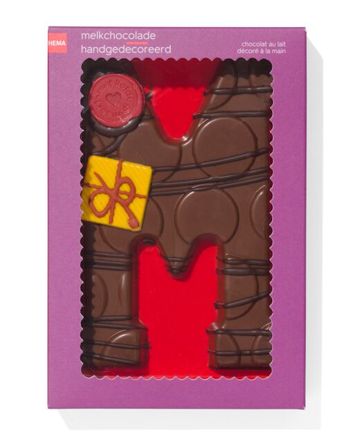 lettre M en chocolat au lait décorée à la main 200g