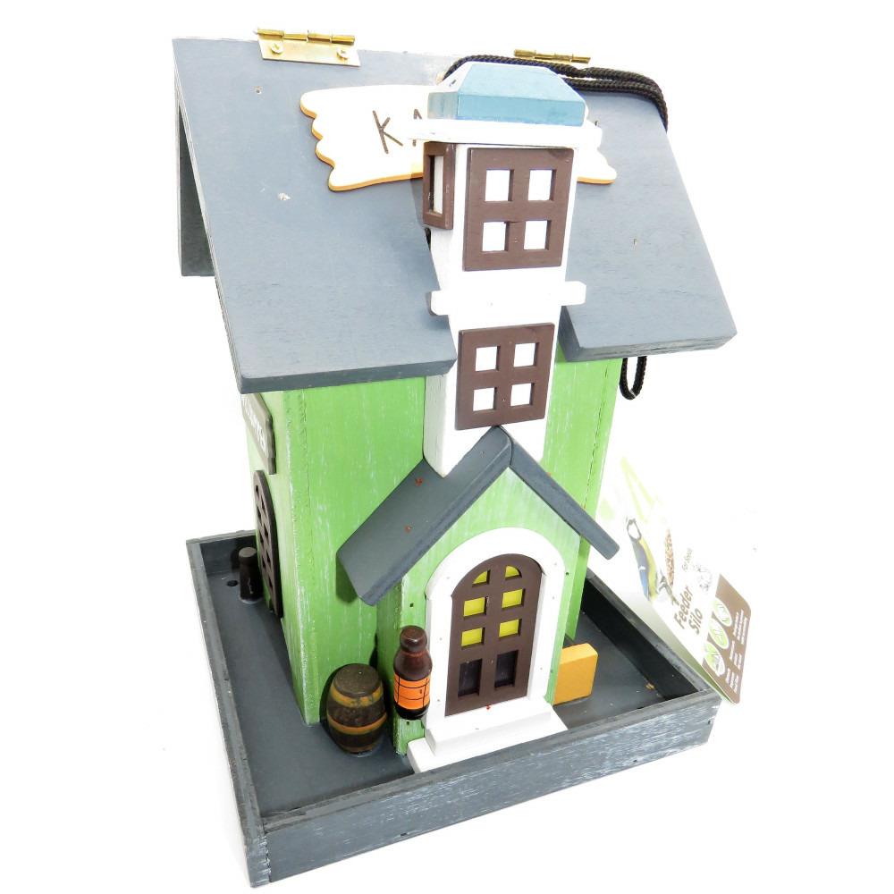 Mangeoire chapelle en bois, à graines pour oiseaux 18 x 18 x 23 cm