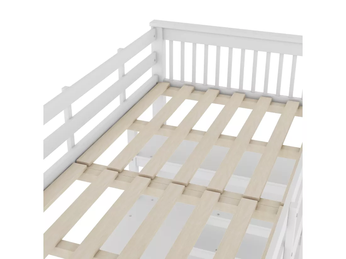 Lit mezzanine 90x200cm en bois - avec bureau et étagère de rangement - Blanc