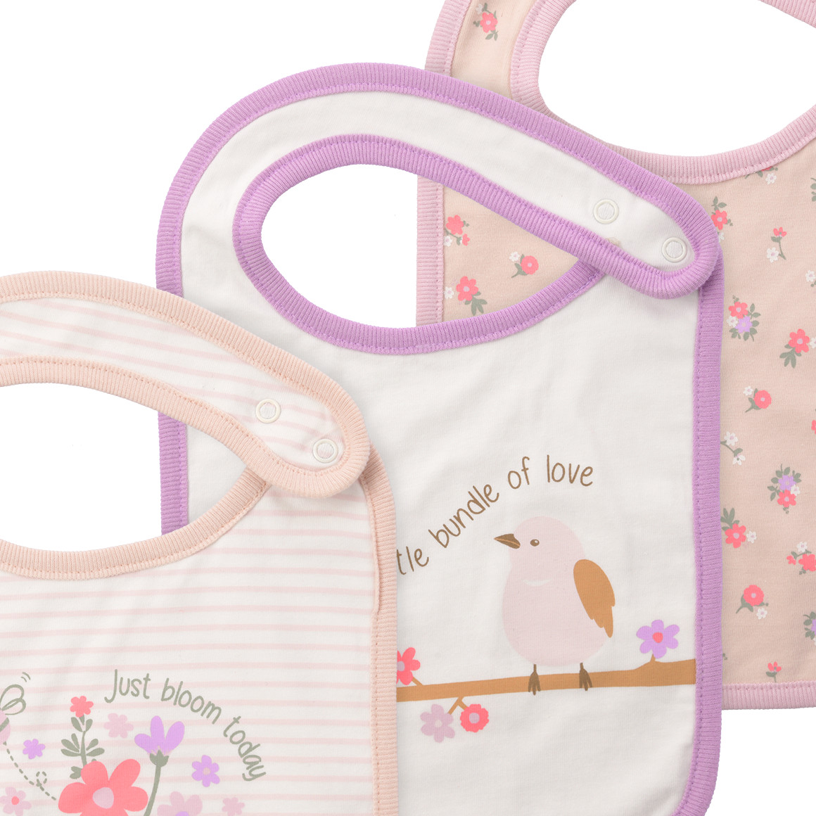 Topomini 3 Baby Lätzchen mit Motiven altrosa / weiss