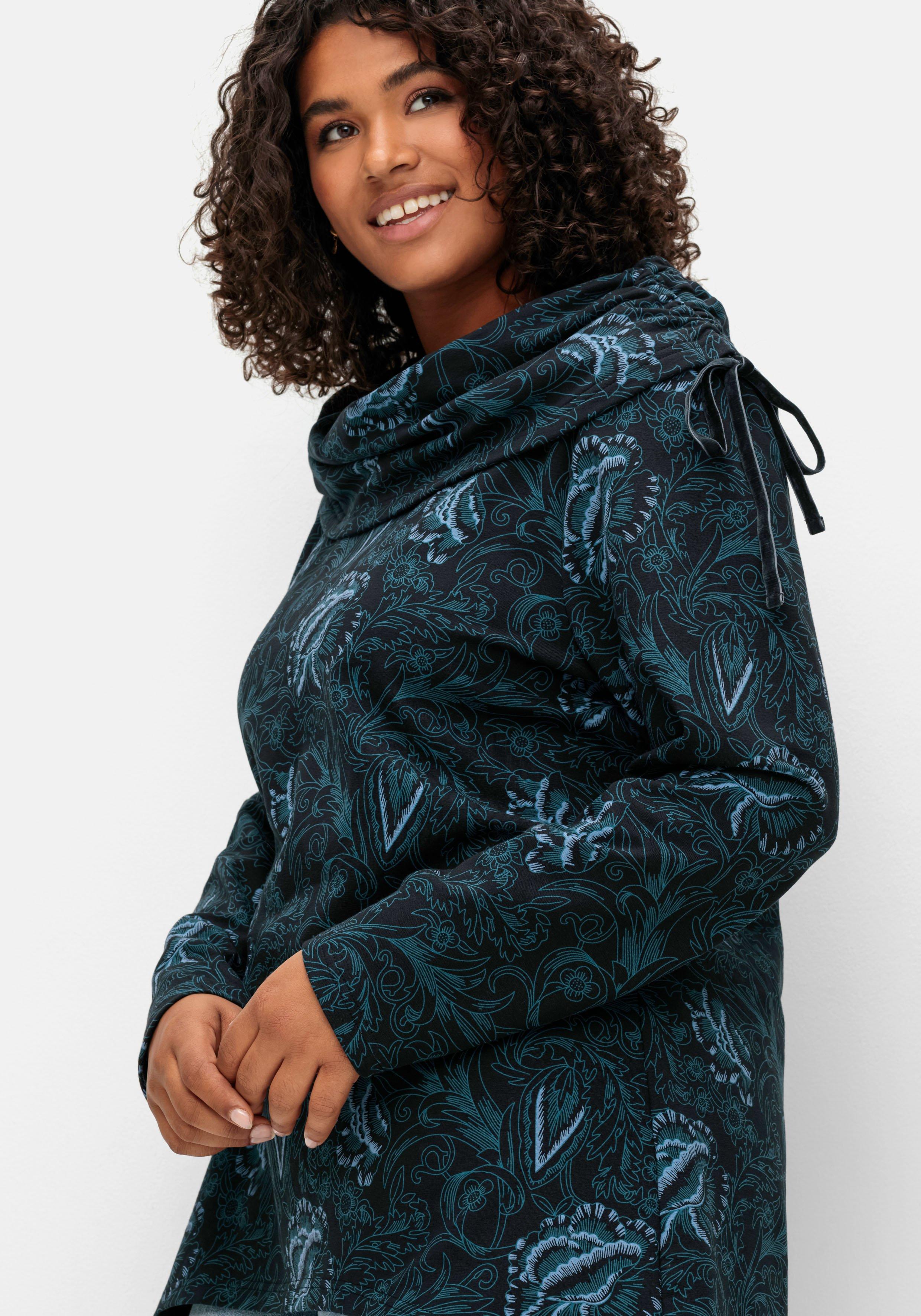 Sweatshirt in Longform mit weitem Kragen