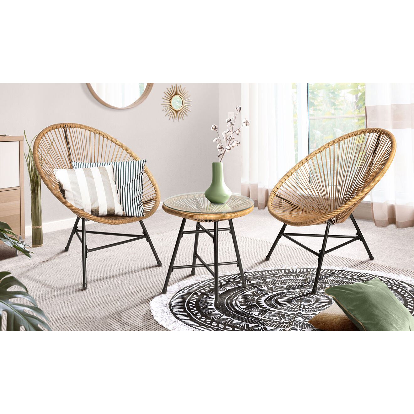 Pratik Garden Salon de jardin 2 places cuba beige/noir