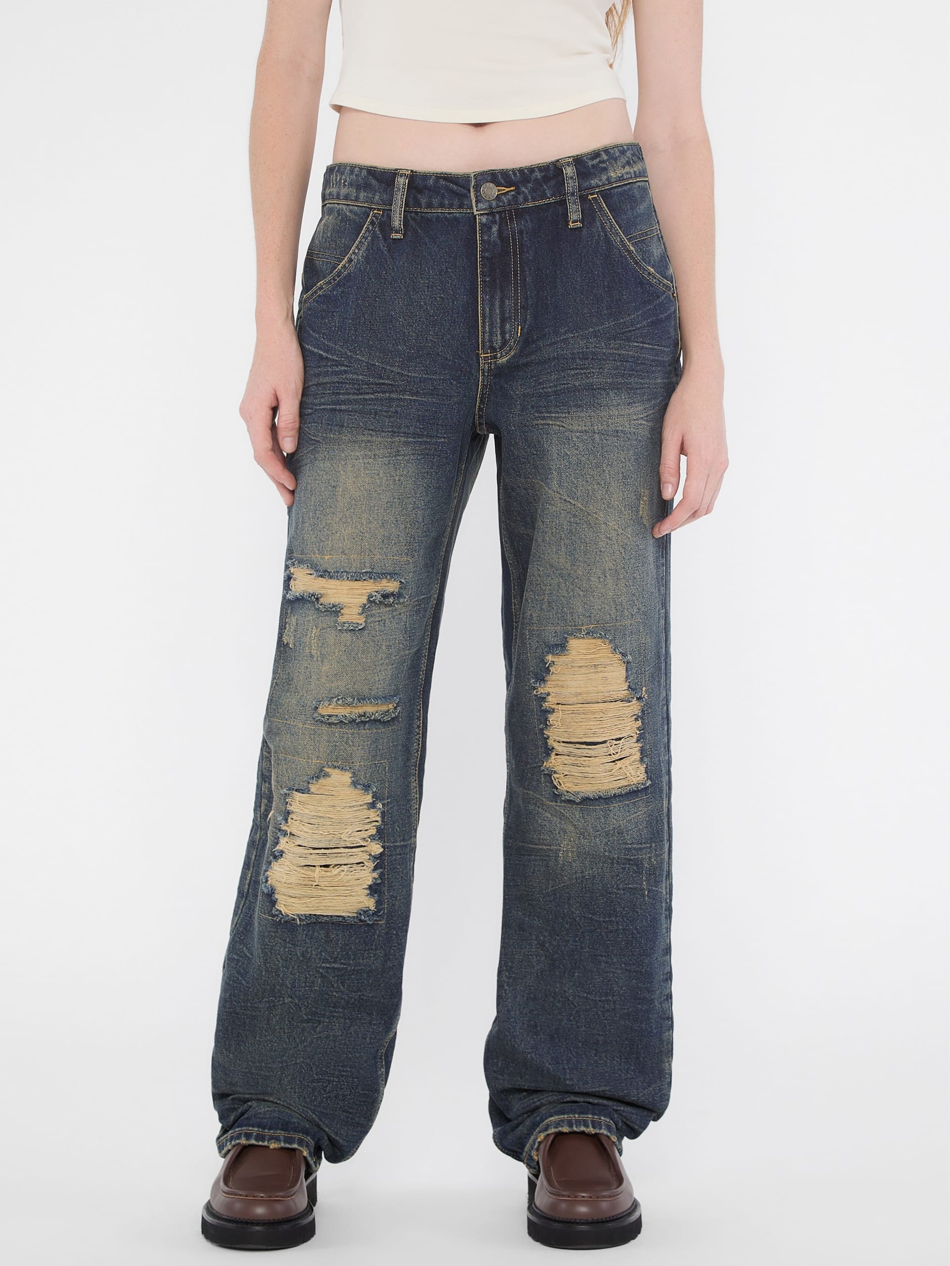 Calça jeans GUESS Originals estilo carpinteiro com efeito desgastado