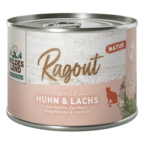 Wildes Land Ragout Huhn & Lachs mit Karotten, Zucchini, Ringelblume & Lachsöl 180g