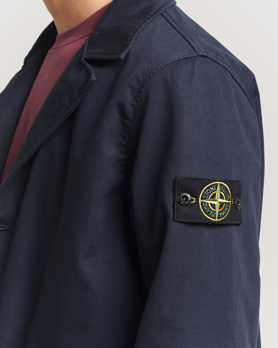 Stone Island Raso Gommato 3L Cotton Blazer Jacket Navy Blue