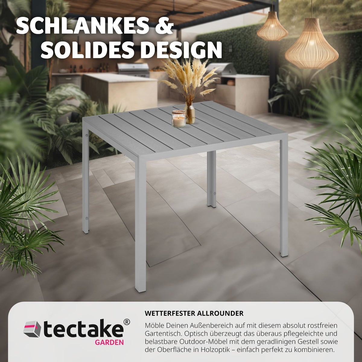 tectake Maren tuintafel van aluminium en kunststof, 90 x 90 x 74,5 cm