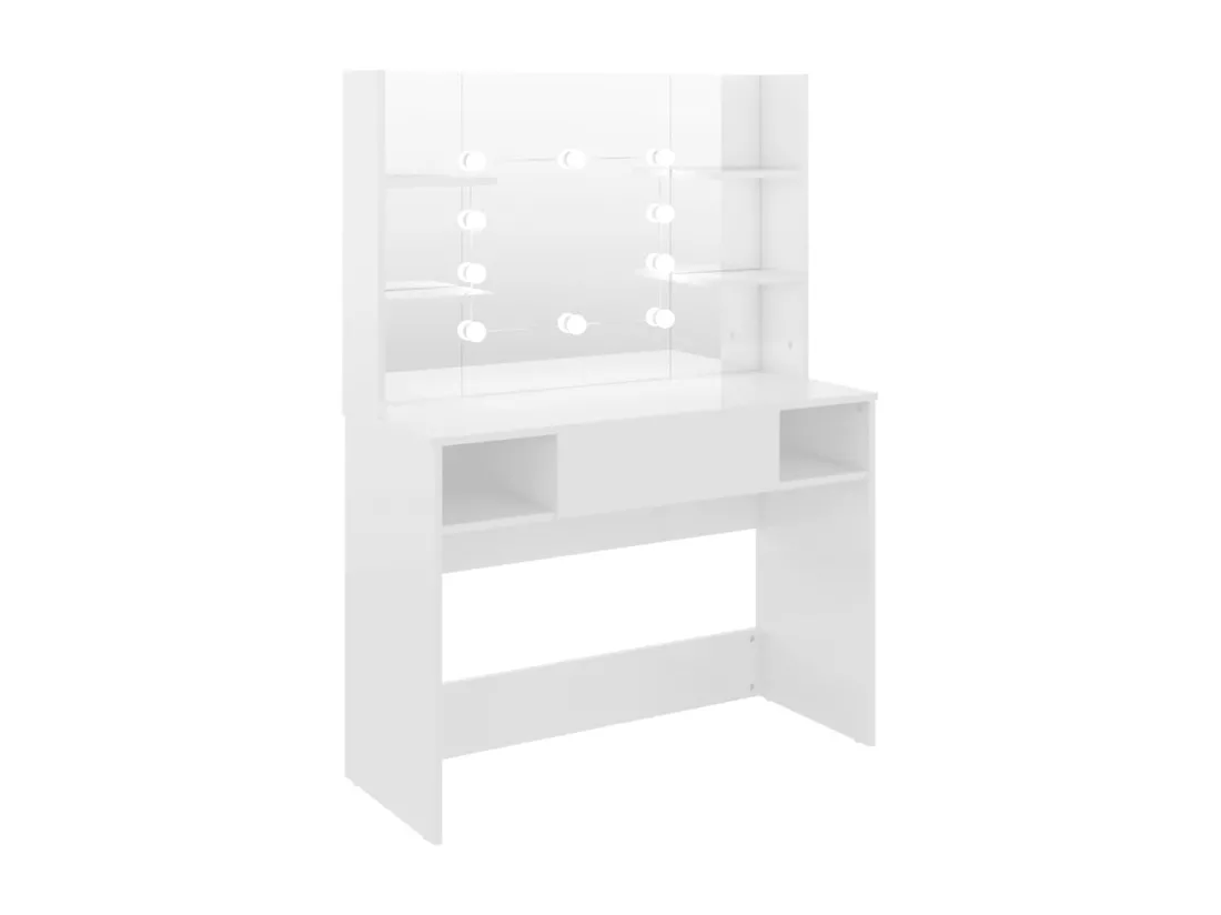 Table de maquillage avec éclairage LED MDF Blanc brillant