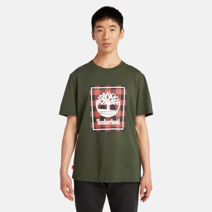 Camiseta Buffalo de manga curta para homem na cor verde escura.