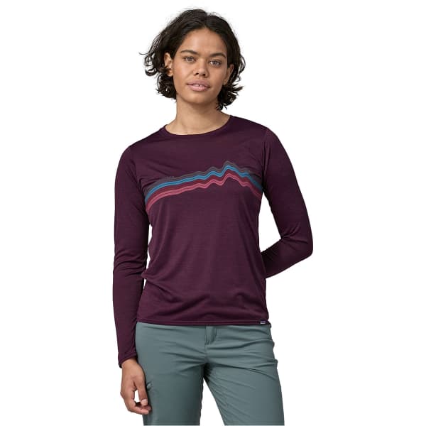 T-shirt randonnée PATAGONIA W'S L/S CAP COOL DAILY GRAPHIC SHIRT RIDGE RISE STRIPE/NIGHT PLUM X-DYE
