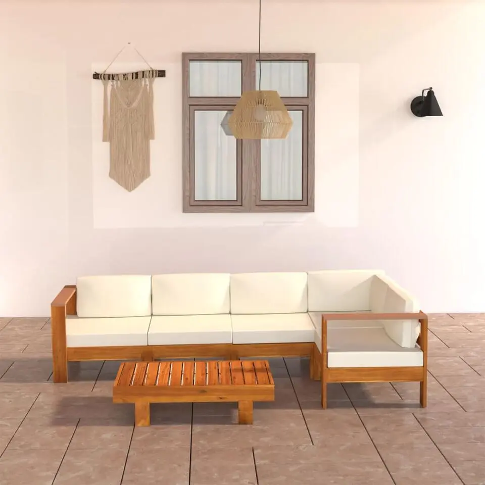 vidaXL - Loungeset wit - Acaciahout - 6 stuks - Met kussens - 100x60 cm