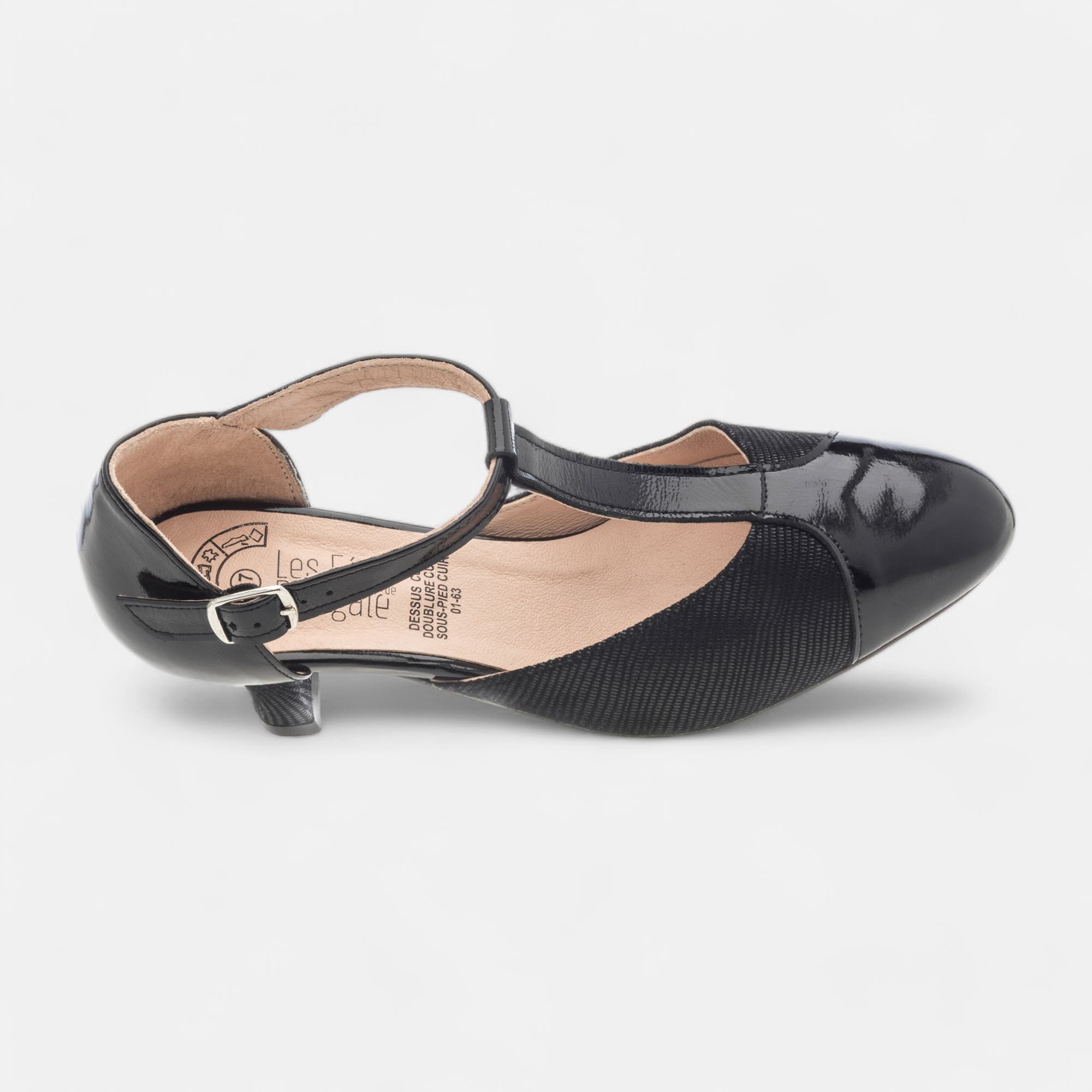 Escarpins quartiers ouverts à talon Femme en cuir noir