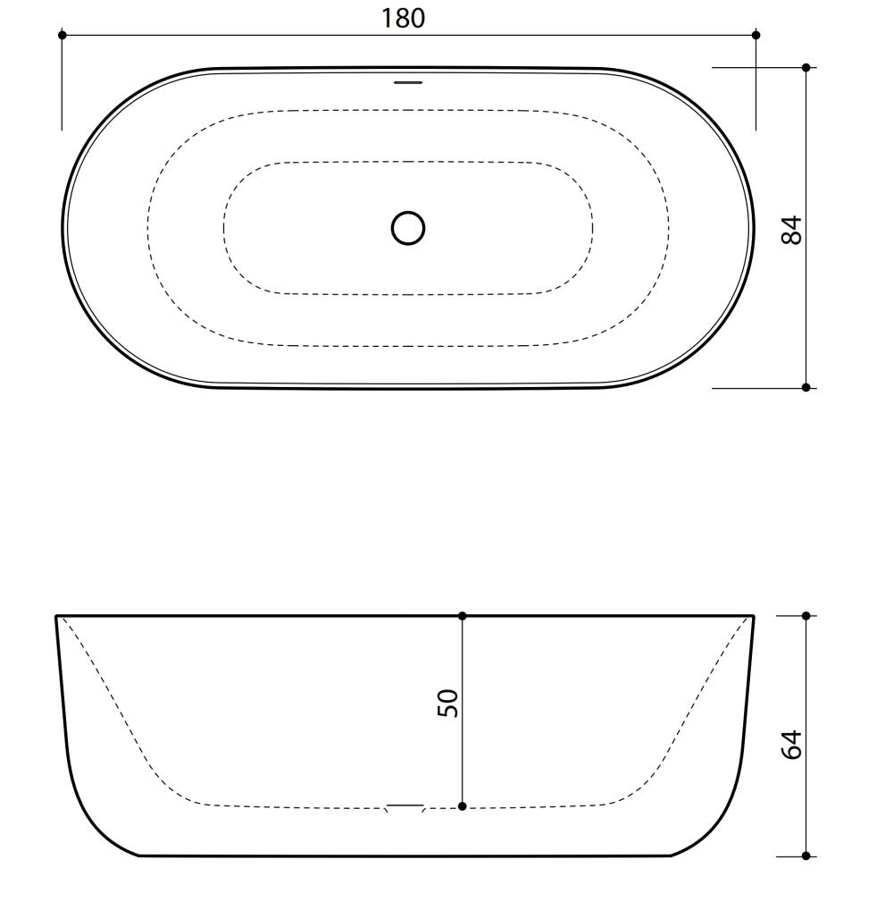 Xenz Mauro vrijstaand bad solid surface 180x85x65cm zwart/wit