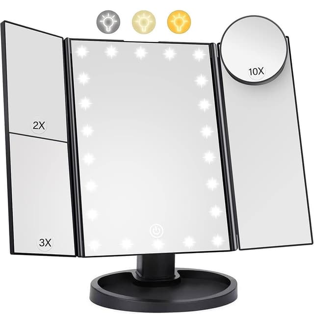 3-sidet sammenfoldelig makeup spejl, der kan dæmpes lys 22LED bordspejl