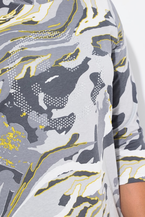 T-Shirt, A-Linie, Camouflage, Glitzer-Smiley