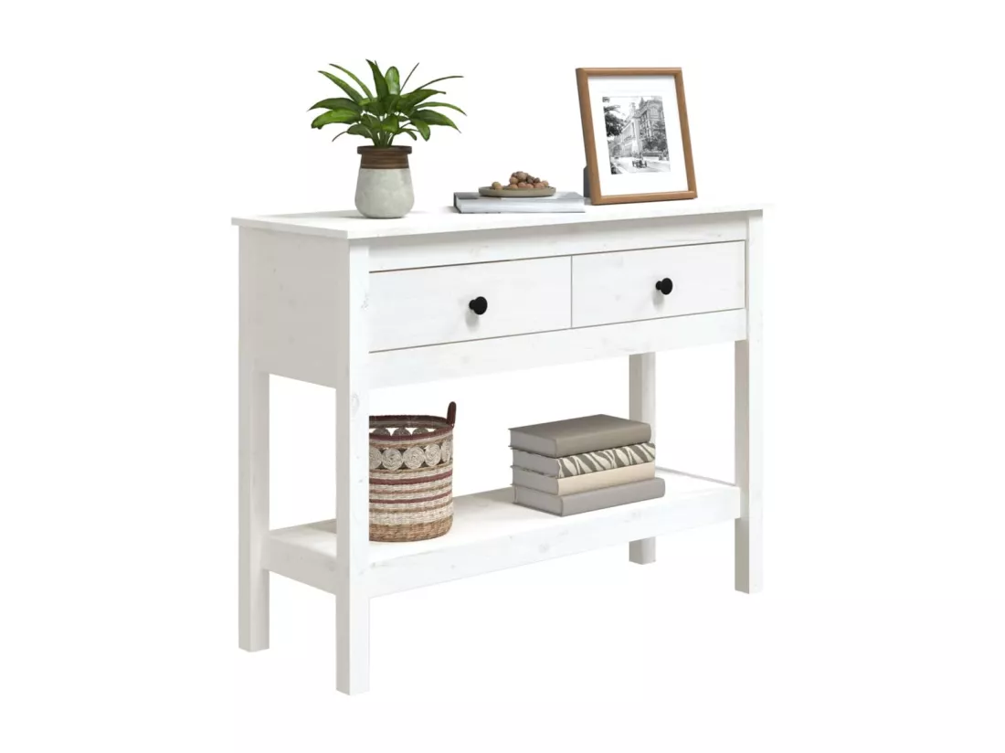 Table console Blanc 100x35x75 cm Bois massif de pin