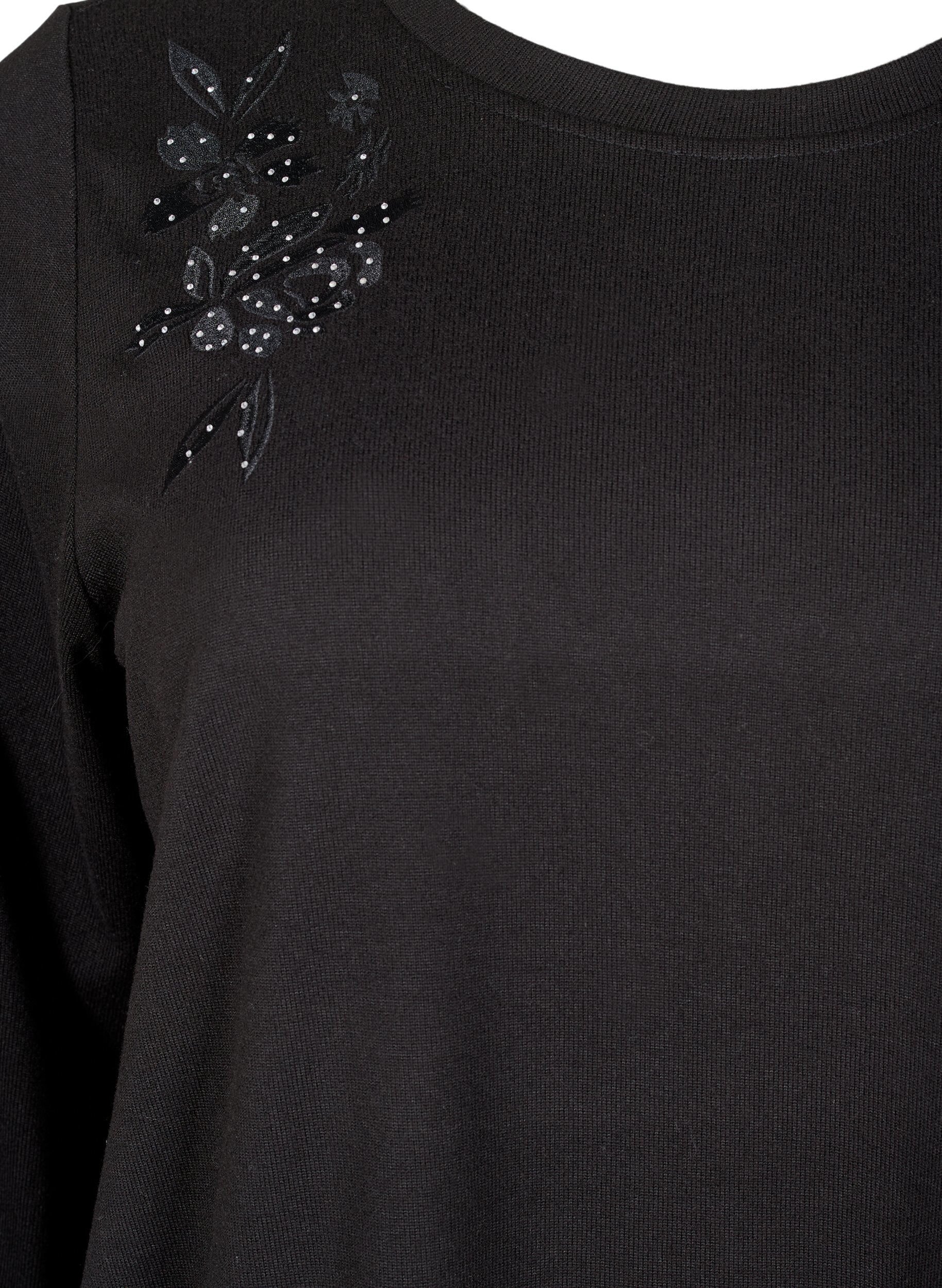 Bluse med brodering og rhinesten