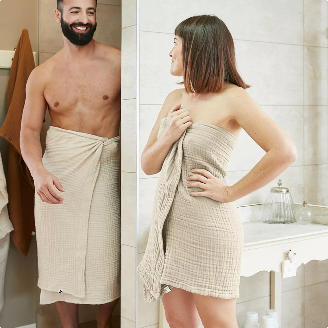 Serviette de bain gaze de coton (50 x 90 cm) Gaïa Beige pampa