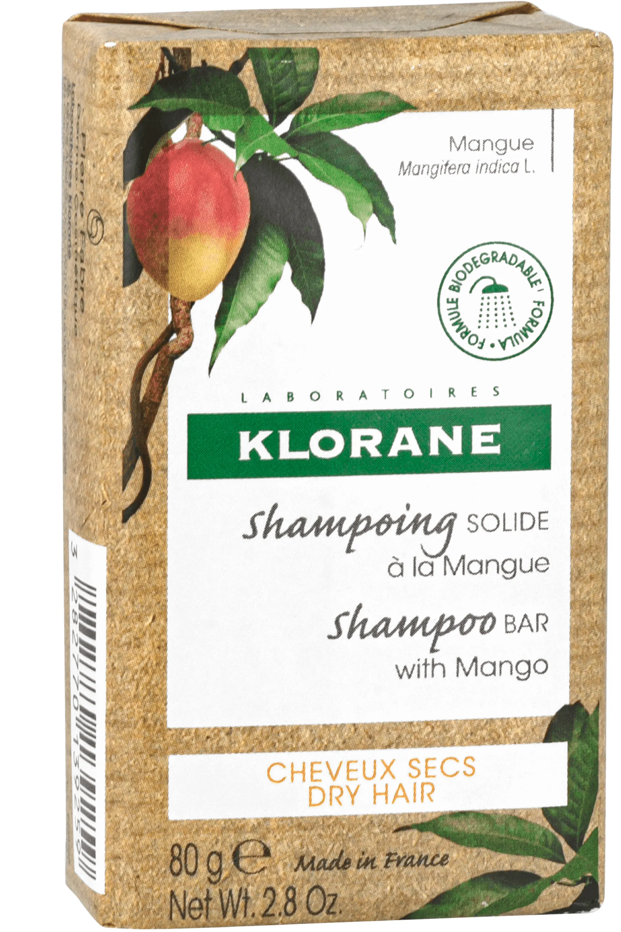 Klorane Shampoing solide nutrition à la mangue pour cheveux secs-80 g