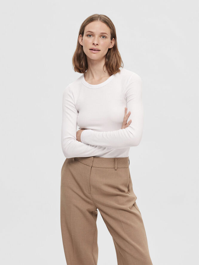 Selected Femme SLFDIANNA LS O-NECK TOP NOOS Hvid