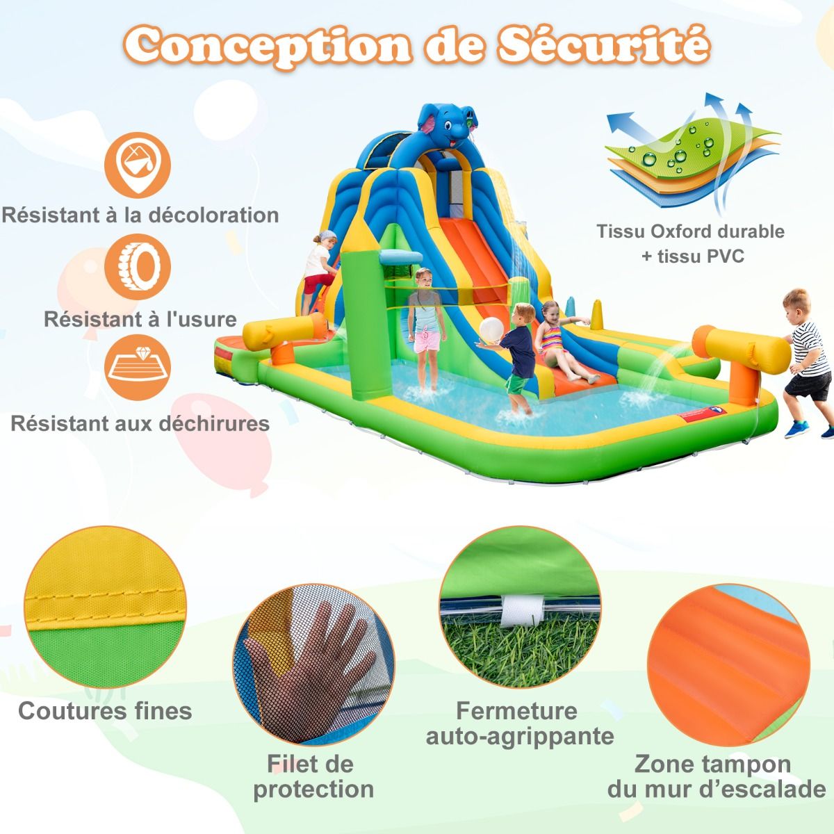 Toboggan Aquatique Gonflable Géant pour Enfants Piscine à Éclaboussures sures Mur D'escalade Canons à Eau Lancer D'anneaux Cerceau (sans Souffleur) Multicolore - Lidl-Manfred