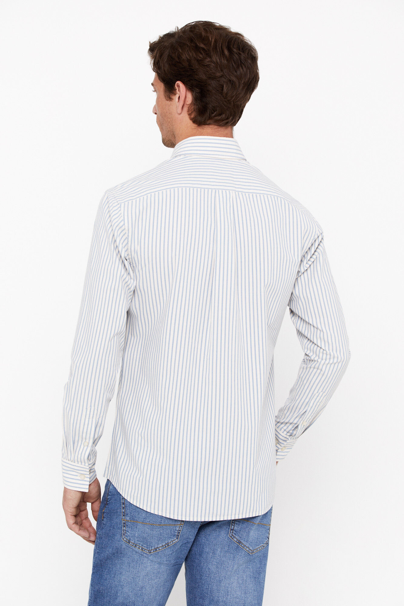 Camisa listrada fácil de passar