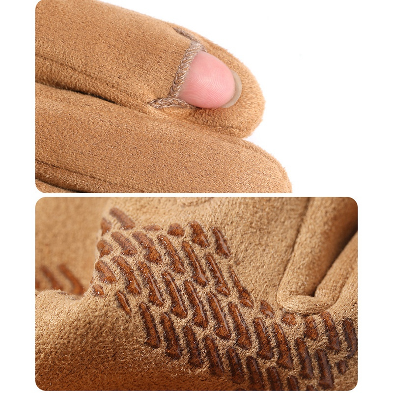 Golovejoy (1 Paar) Gr. M Unisex Samt Handschuhe Gefütterte Anti-Rutsch Outdoor Handschuhe - Braun