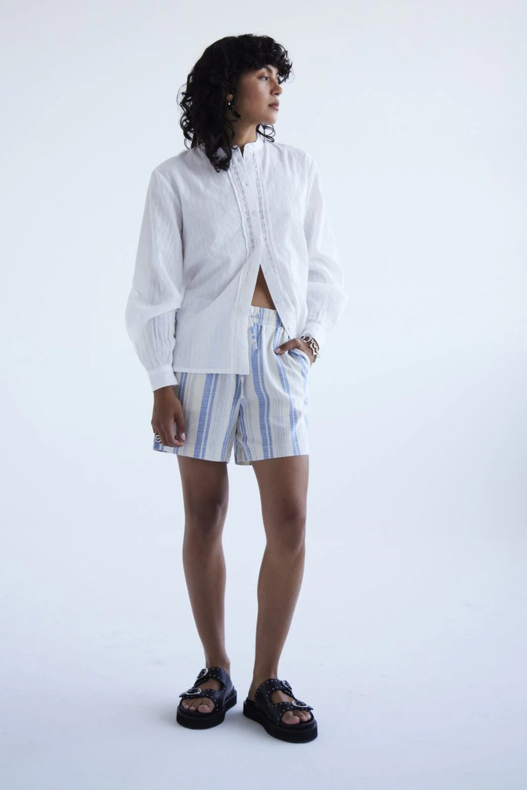 Ichi Ihlino Sho cashmere blue stripe aop