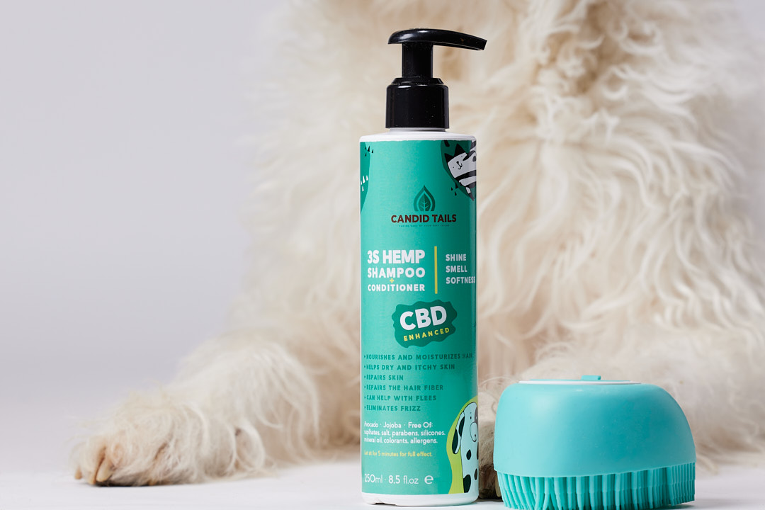 Escova de massagem para animais de estimação e dispensador de shampoo