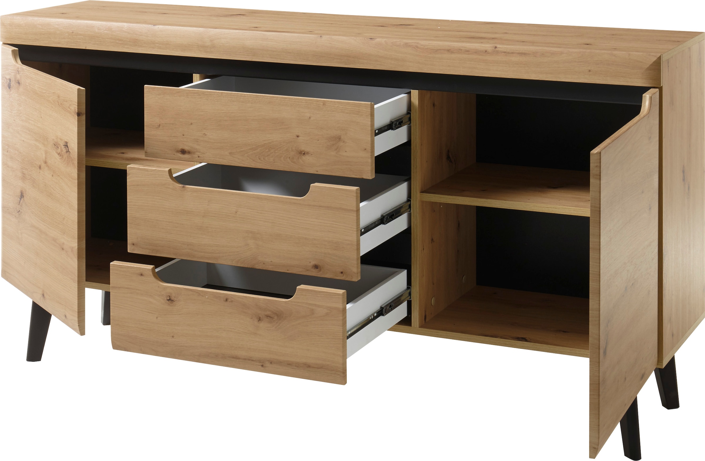 INOSIGN Sideboard »Torge, Anrichte, Kommode, Schubladenschrank« 1 Stk. tlg. abgeschrägte Füsse, drei Farben, Scandi Design, 160 cm breit