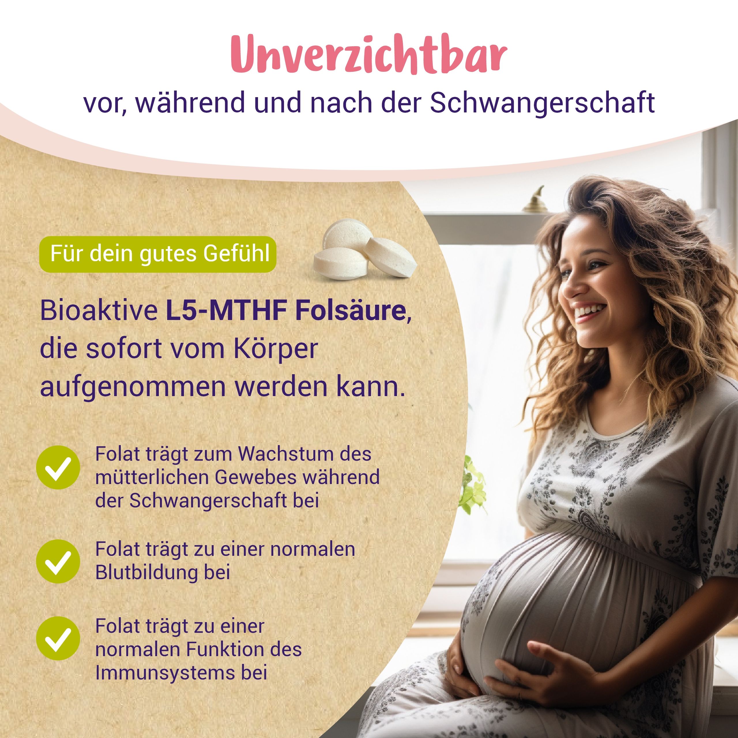 Folsäure Tabletten bioaktiv (L-5-MTHF-Ca) - von PregniVital®