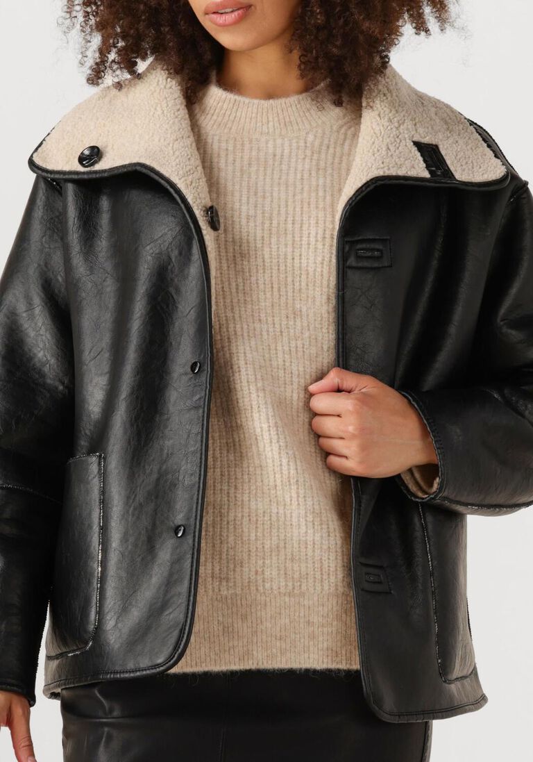 zwarte knit-ted leren jas cozy