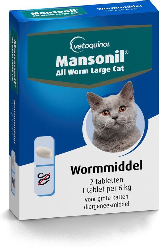 Mansonil All Worm Large Cat Ontworming - Grote Kat - 2 tabletten