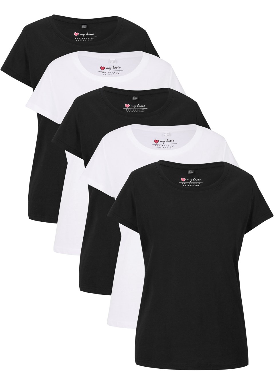 Lot de 5 T-shirts col rond, manches courtes