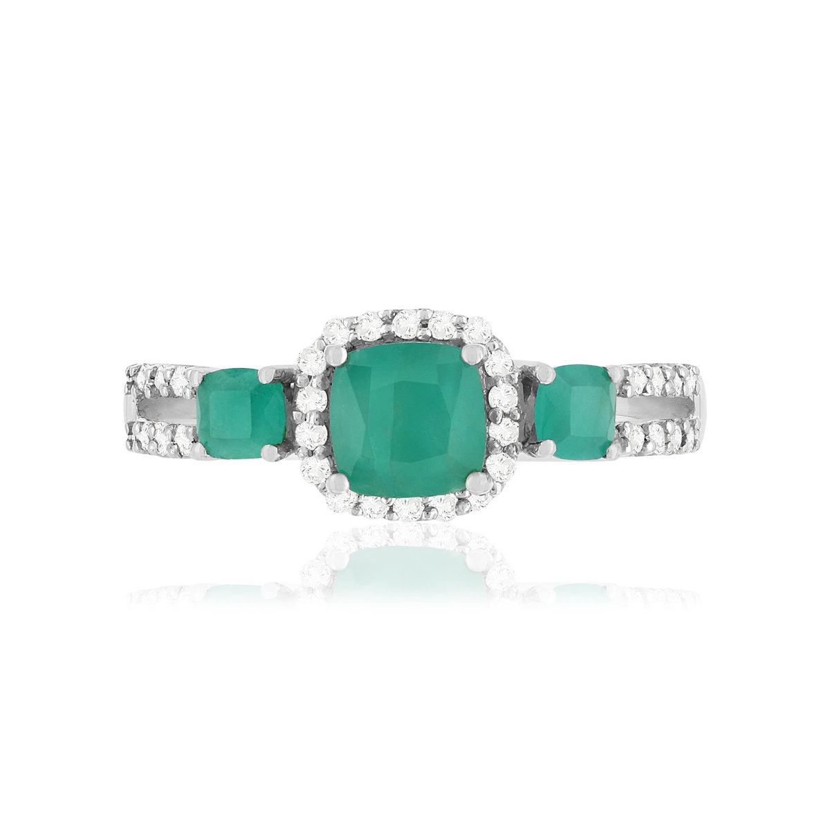 Bague or blanc 750 émeraudes diamants