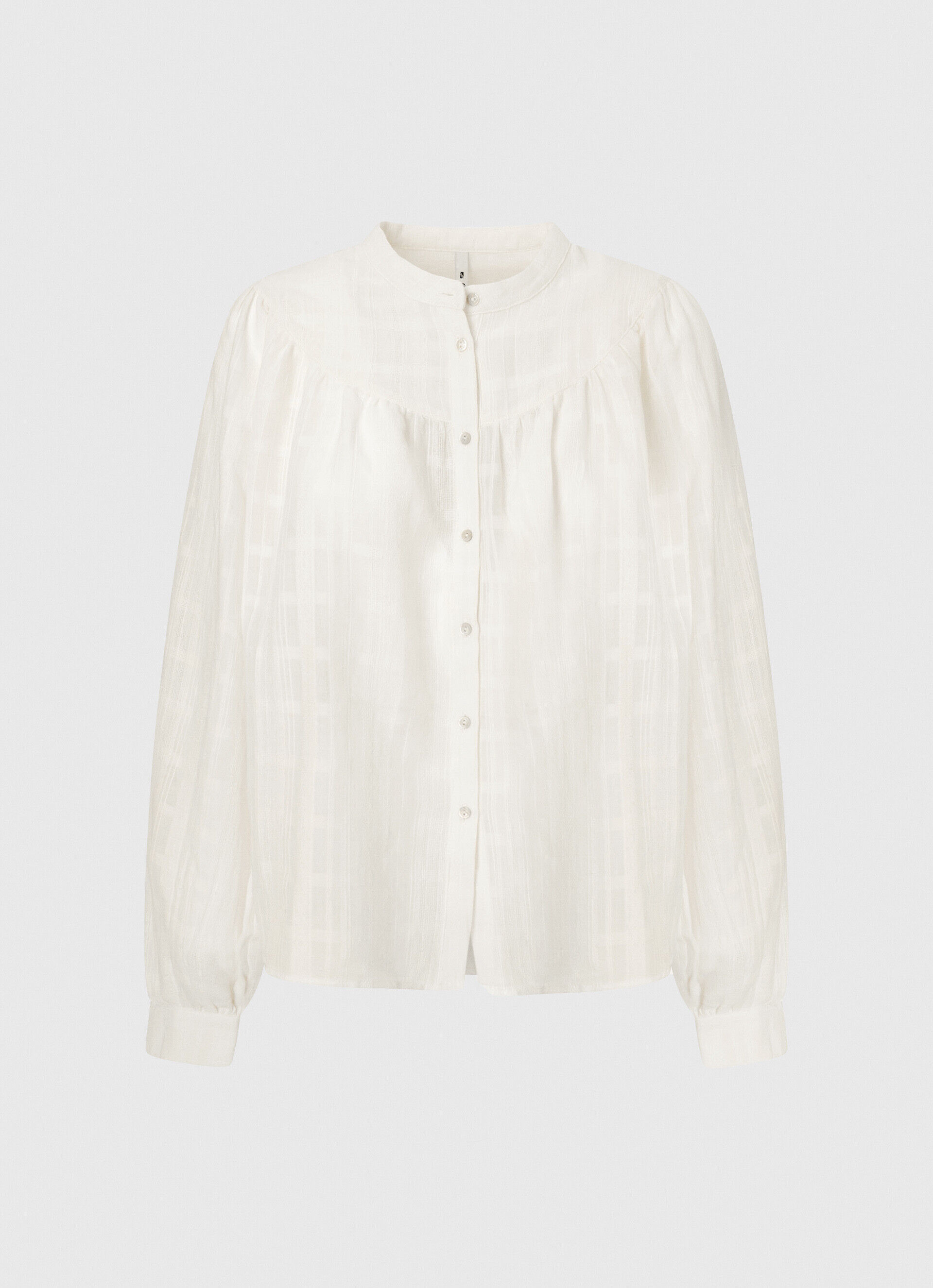 Blusa de algodão dobby com gola mao - branco mousse