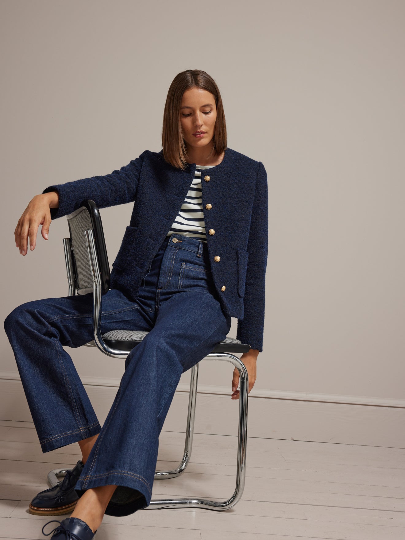 Veste sans col lainage bouclette femme