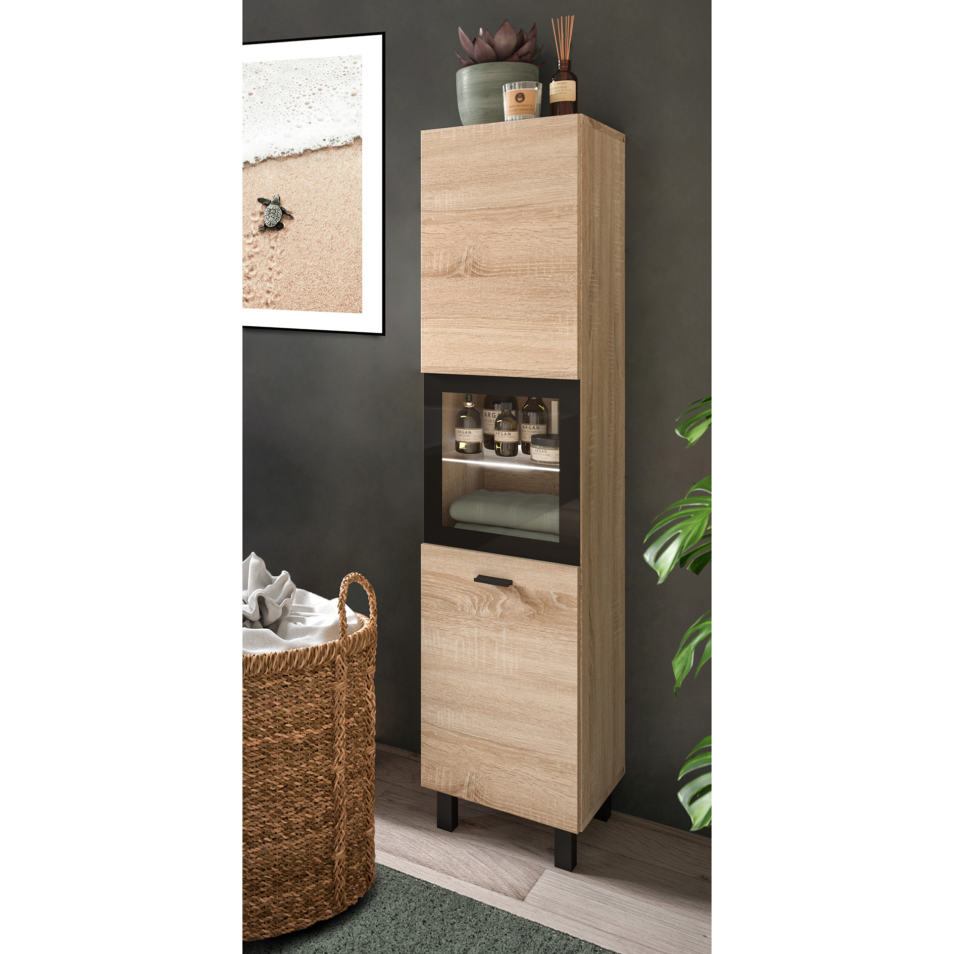 Badschrank BOSTON Sonoma Eiche-schwarz - 30 cm