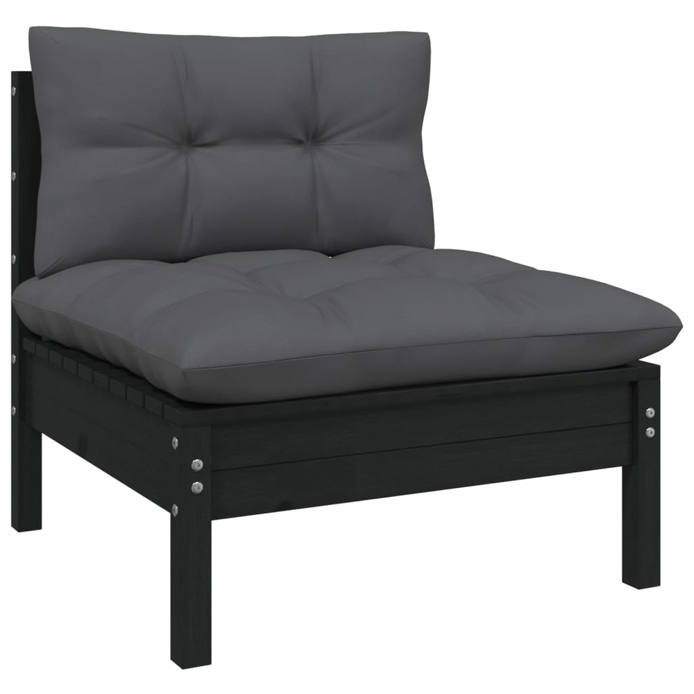 Salon de jardin meuble d'extérieur ensemble de mobilier 13 pièces avec coussins noir bois de pin massif