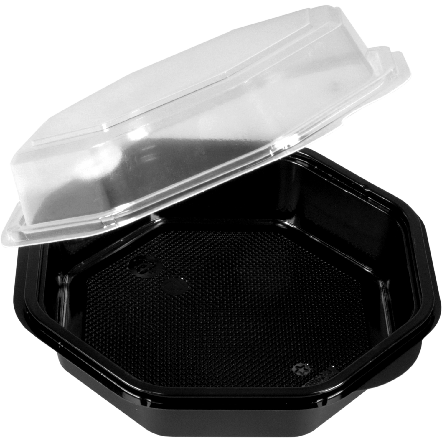 Bak, PS, 400ml, Ø160mm, incl. vaste deksel, octaviewbox, 60mm, zwart/transparant