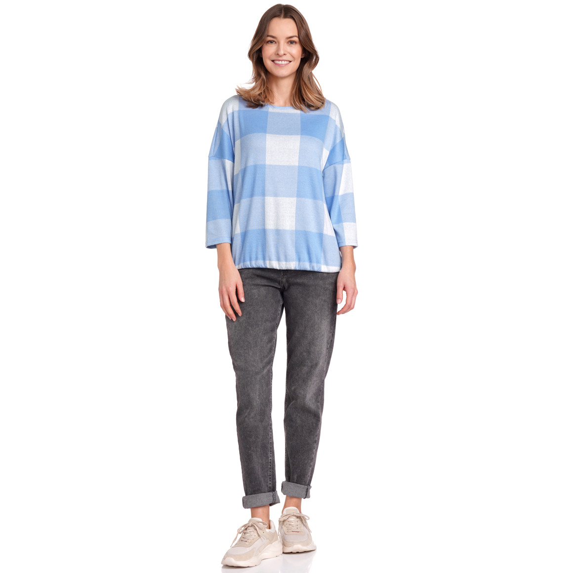 Damen Shirt mit 3/4-Arm hellblau / cremeweiss
