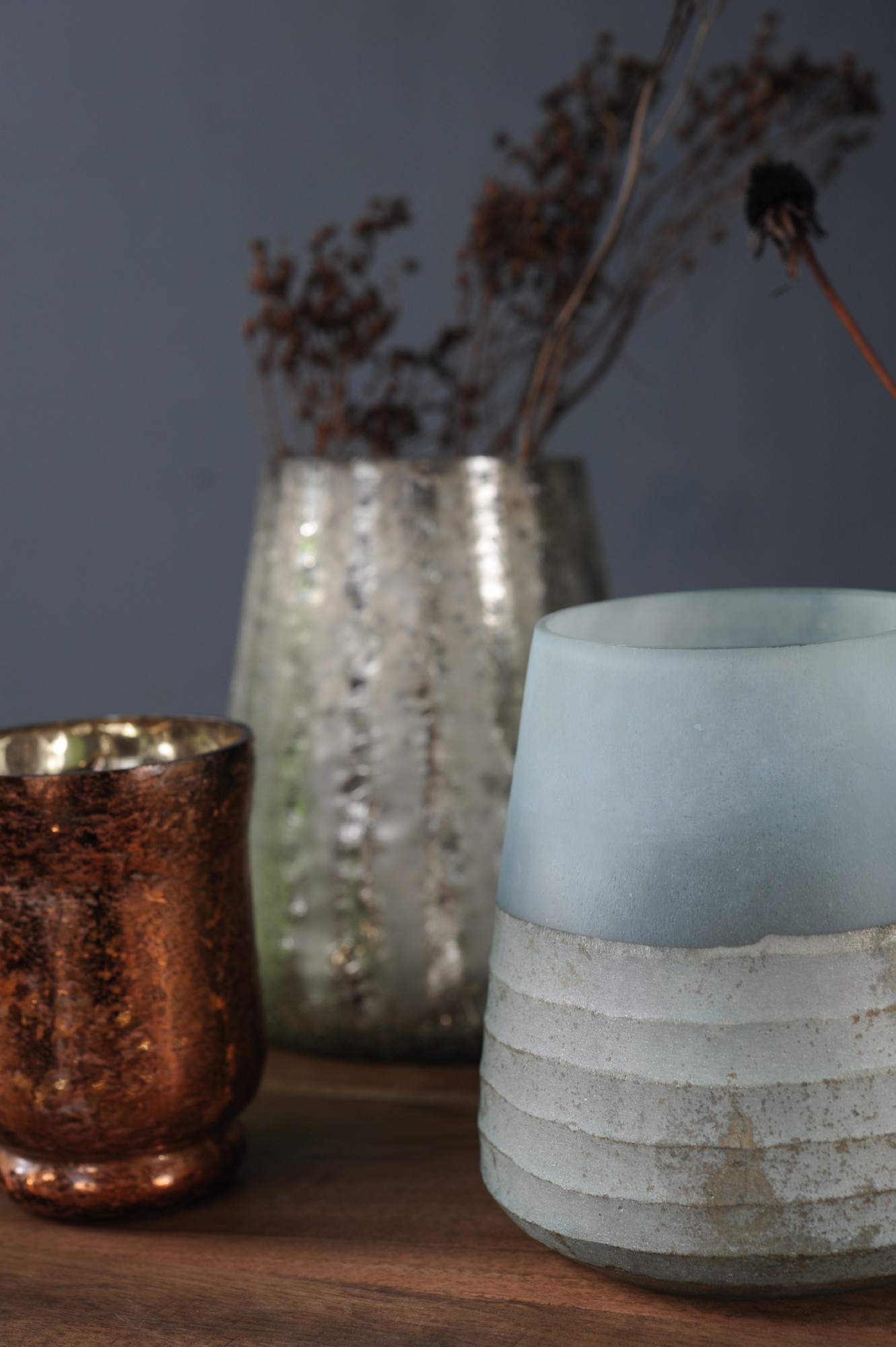 Windlicht 'Ocean', antik silber, weiß, Ø 13 cm, H 15 cm von fischer's lagerhaus