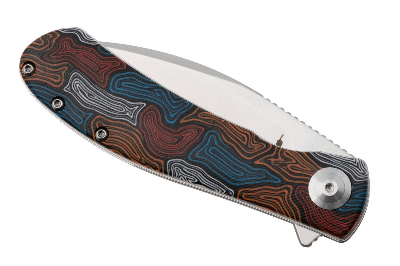 Trollsky Knives Mandu Evo MTE010 Satin 14C28N, Kaleidoscope Turtle G10, zakmes, Michael Trollsky design